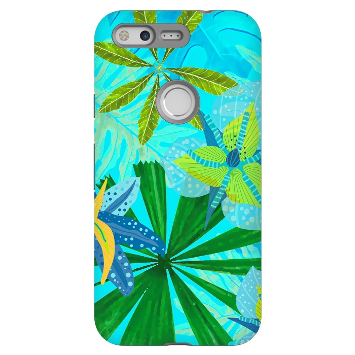 Pixel StrongFit Watercolor Abstract Teal and Blue Aloha tropical Jungle by  Utart