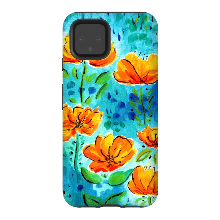 Pixel 4 StrongFit Abstract Orange Poppies by Tigatiga
