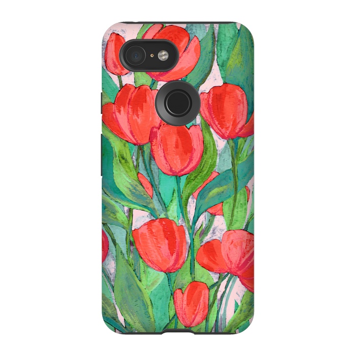 Pixel 3 StrongFit Blooming Red Tulips in Gouache  by Micklyn Le Feuvre