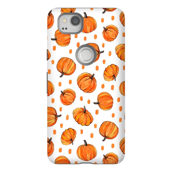 Pixel 2 StrongFit Little Gouache Pumpkins with Dots on White by Micklyn Le Feuvre