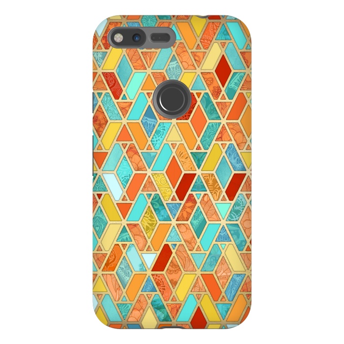 Pixel XL StrongFit Tangerine and Turquoise Geometric Fall Pattern by Micklyn Le Feuvre