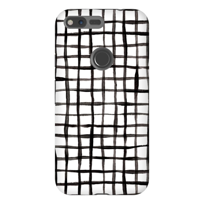 Pixel XL StrongFit Modern Graphic Black and White Hand Painted Grid by Micklyn Le Feuvre