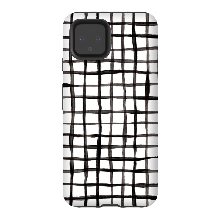 Pixel 4 StrongFit Modern Graphic Black and White Hand Painted Grid by Micklyn Le Feuvre