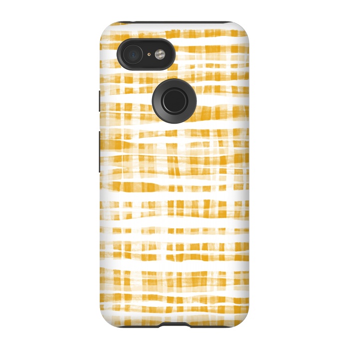 Pixel 3 StrongFit Happy Mustard Yellow Hand Painted Gingham by Micklyn Le Feuvre