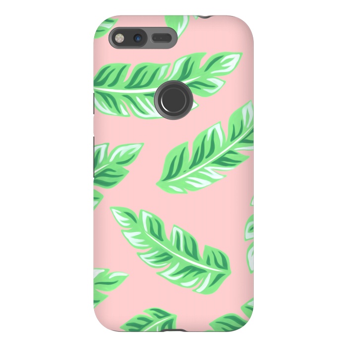 Pixel XL StrongFit Pink Tropical Palm Leaf Print by Becky Starsmore
