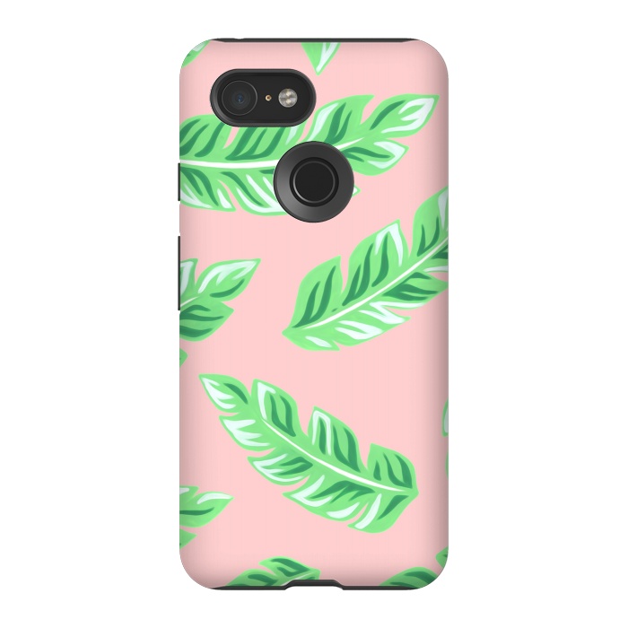 Pixel 3 StrongFit Pink Tropical Palm Leaf Print by Becky Starsmore
