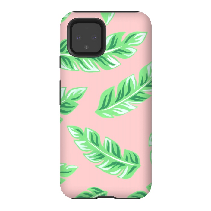 Pixel 4 StrongFit Pink Tropical Palm Leaf Print by Becky Starsmore