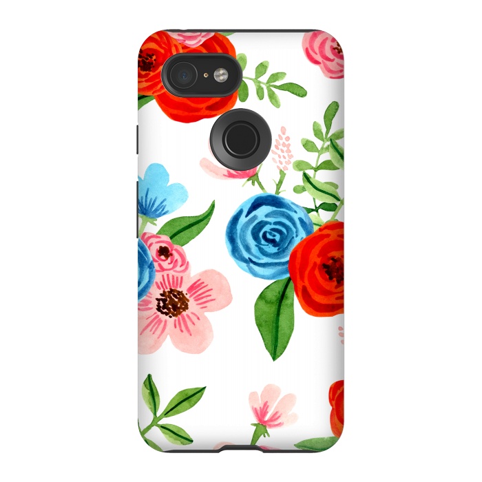 Pixel 3 StrongFit White Ditsy Block Floral Garden Print by Becky Starsmore