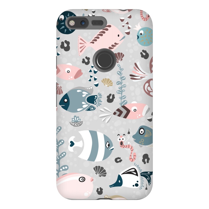 Pixel XL StrongFit Funny Fish in Pink and Blue by Paula Ohreen