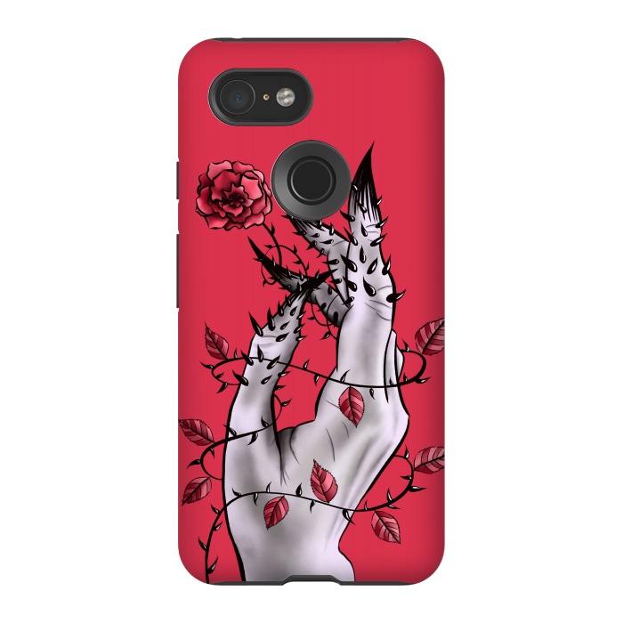 Pixel 3 StrongFit Deformed Hand With Thorns And Rose Horror Art by Boriana Giormova