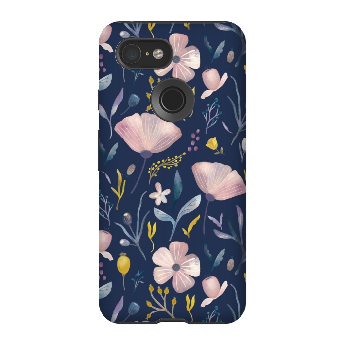 Pixel 3 StrongFit Delicate Pastel Floral on Blue by Noonday Design