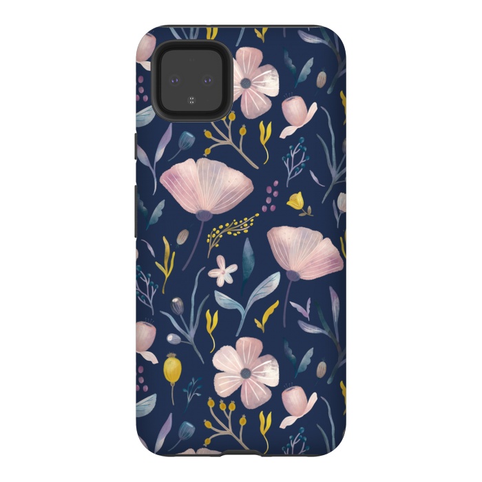 Pixel 4XL StrongFit Delicate Pastel Floral on Blue by Noonday Design