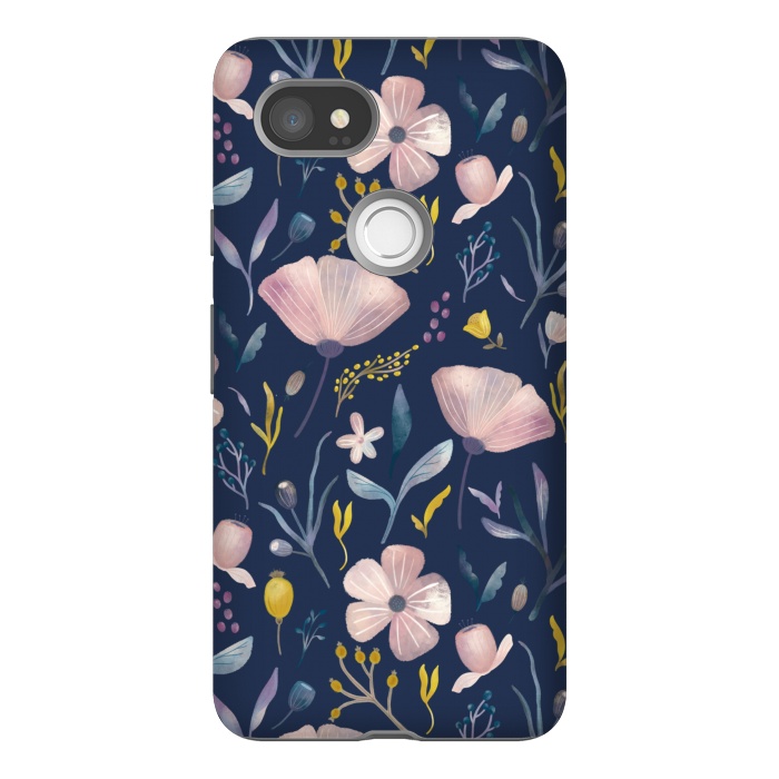 Pixel 2XL StrongFit Delicate Pastel Floral on Blue by Noonday Design