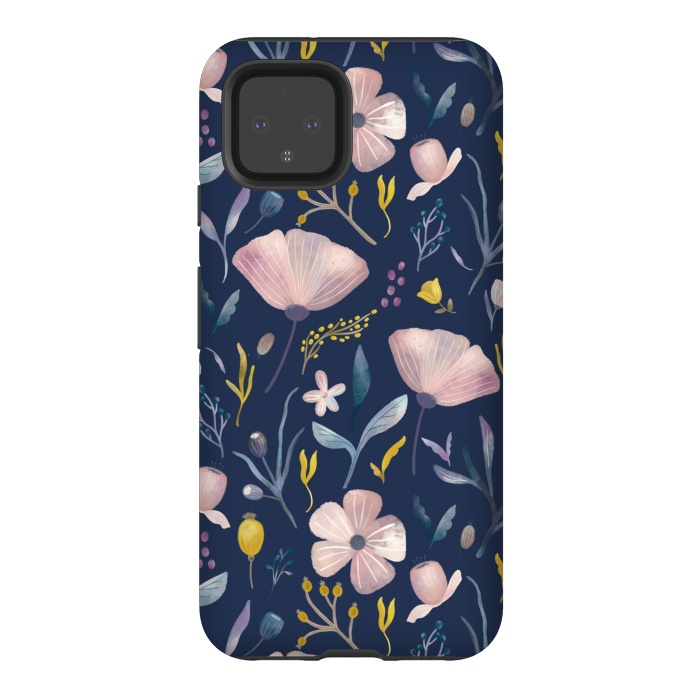 Pixel 4 StrongFit Delicate Pastel Floral on Blue by Noonday Design