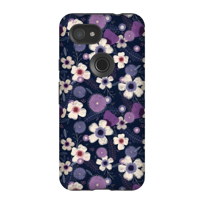 Pixel 3A StrongFit Navy & Purple Floral by Noonday Design