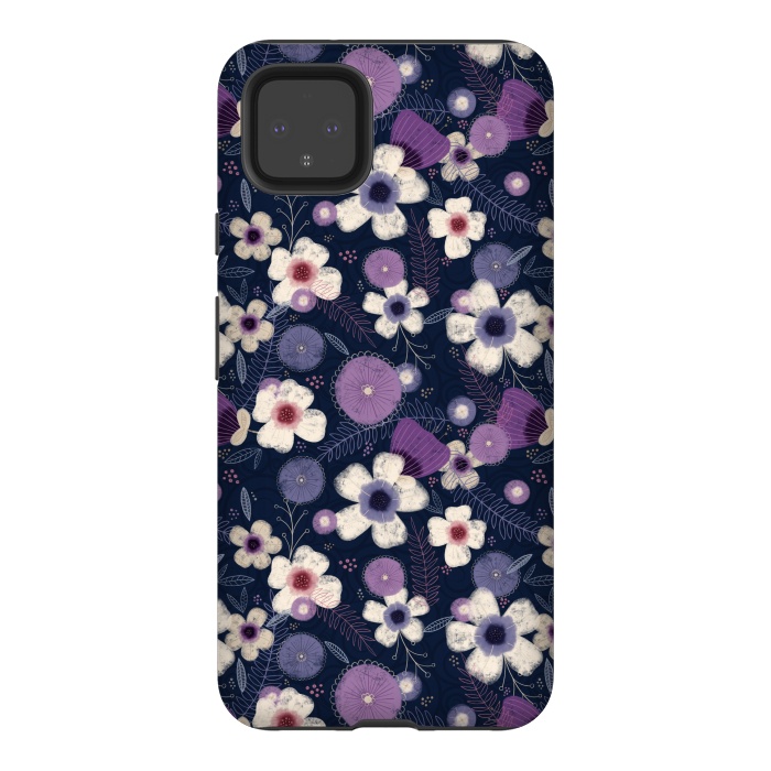 Pixel 4XL StrongFit Navy & Purple Floral by Noonday Design