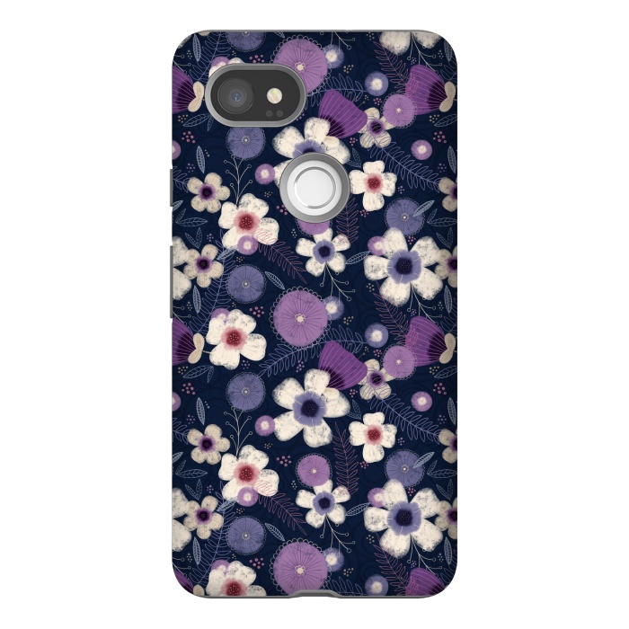 Pixel 2XL StrongFit Navy & Purple Floral by Noonday Design