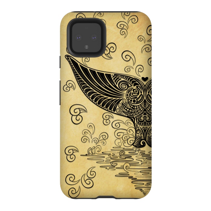 Pixel 4 StrongFit Whale Tail Boho Vintage Tattoo Style by BluedarkArt