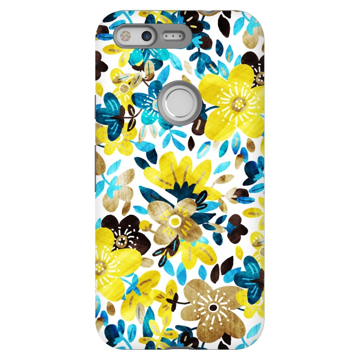 Pixel StrongFit Happy Yellow & Turquoise Floral Collage by Micklyn Le Feuvre