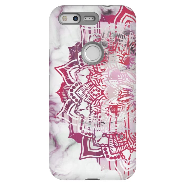 Pixel StrongFit Red pink mandala digital painting on white marble by Oana 