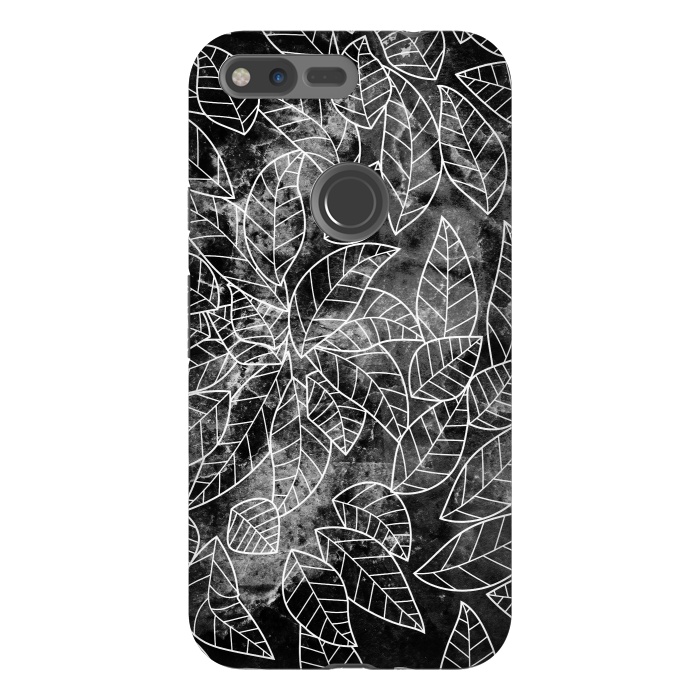 Pixel XL StrongFit Black and white leaves on marble by Oana 