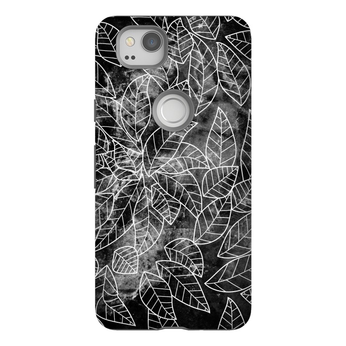 Pixel 2 StrongFit Black and white leaves on marble by Oana 