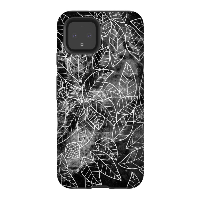 Pixel 4 StrongFit Black and white leaves on marble by Oana 