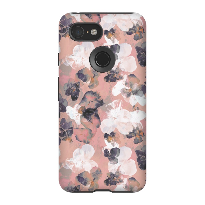 Pixel 3 StrongFit White pink transparent pansy petals painting by Oana 