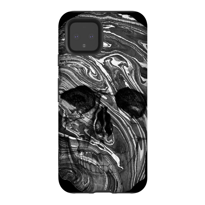 Pixel 4 StrongFit Black and white marble skull - Halloween by Oana 