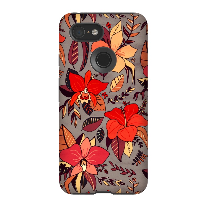 Pixel 3 StrongFit Red Tropical Floral by Tigatiga