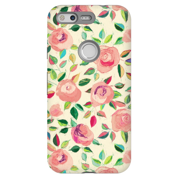 Pixel StrongFit Pink and Peach Rose Pattern in Pastels by Micklyn Le Feuvre
