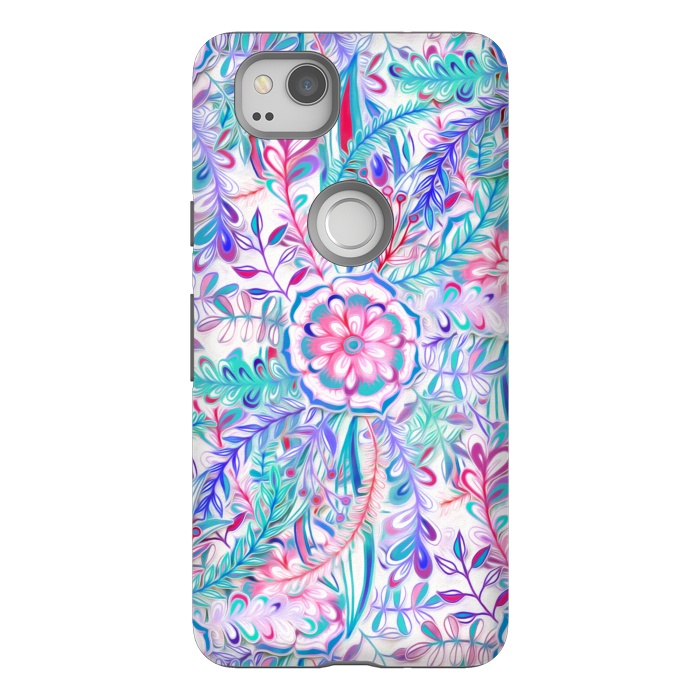Pixel 2 StrongFit Boho Flower Burst in Pink and Blue by Micklyn Le Feuvre