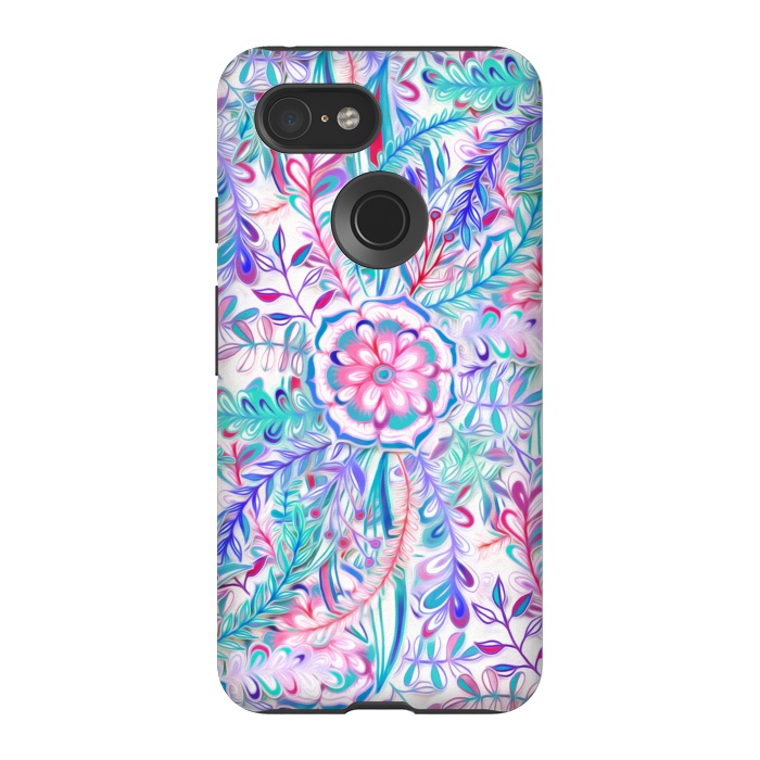 Pixel 3 StrongFit Boho Flower Burst in Pink and Blue by Micklyn Le Feuvre