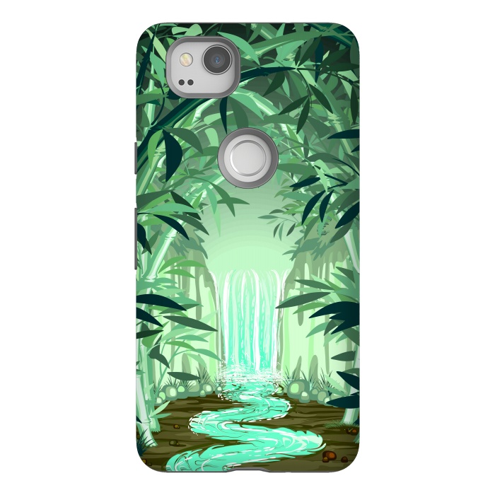 Pixel 2 StrongFit Fluorescent Waterfall on Surreal Bamboo Forest  by BluedarkArt