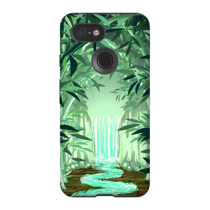 Pixel 3 StrongFit Fluorescent Waterfall on Surreal Bamboo Forest  by BluedarkArt