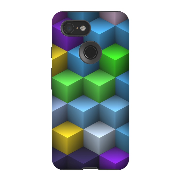 Pixel 3 StrongFit 3D Colorful Squares Pattern by Art Design Works