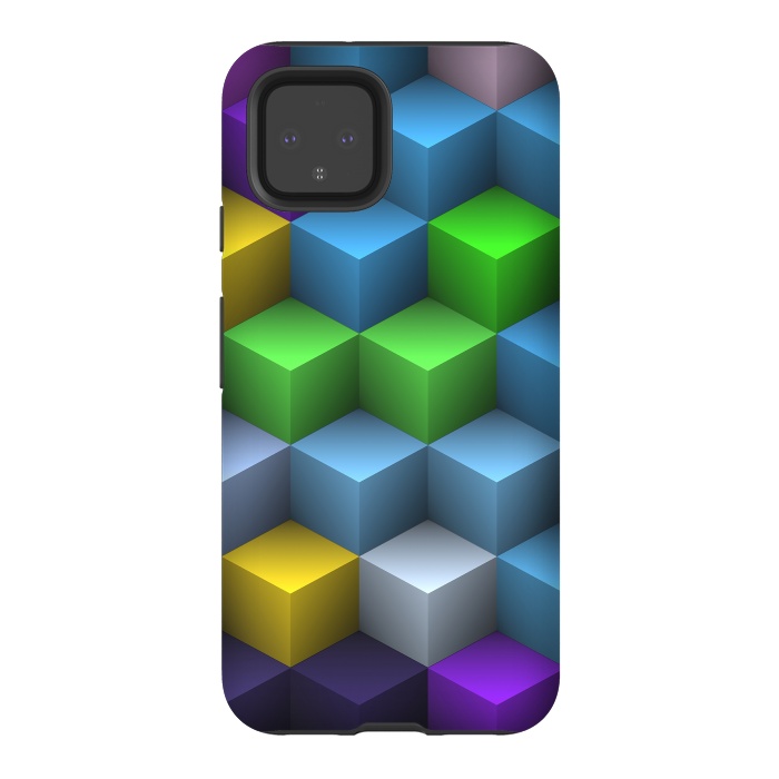 Pixel 4 StrongFit 3D Colorful Squares Pattern by Art Design Works