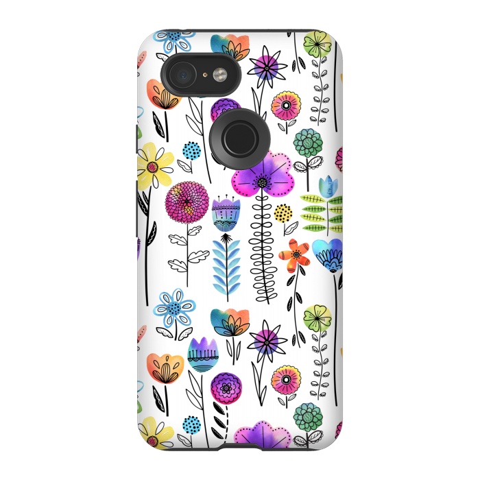 Pixel 3 StrongFit Bright Watercolor and Line Art Flowers by Noonday Design