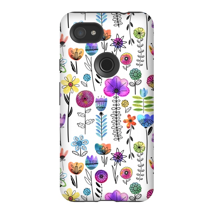 Pixel 3AXL StrongFit Bright Watercolor and Line Art Flowers by Noonday Design