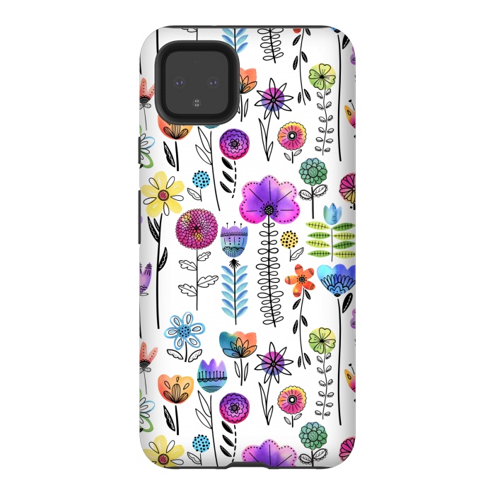 Pixel 4XL StrongFit Bright Watercolor and Line Art Flowers by Noonday Design