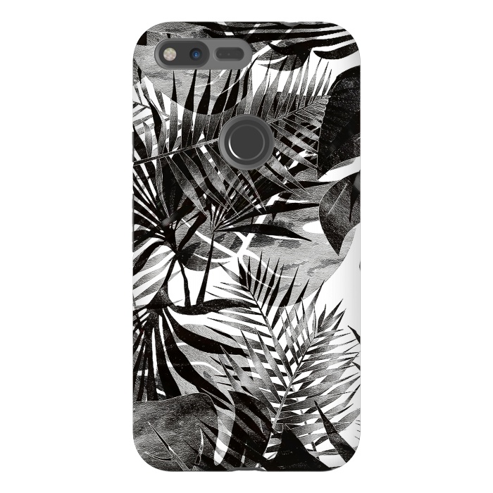Pixel XL StrongFit Black transparent tropical leaves - ficus and palm by Oana 