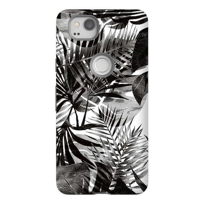 Pixel 2 StrongFit Black transparent tropical leaves - ficus and palm by Oana 