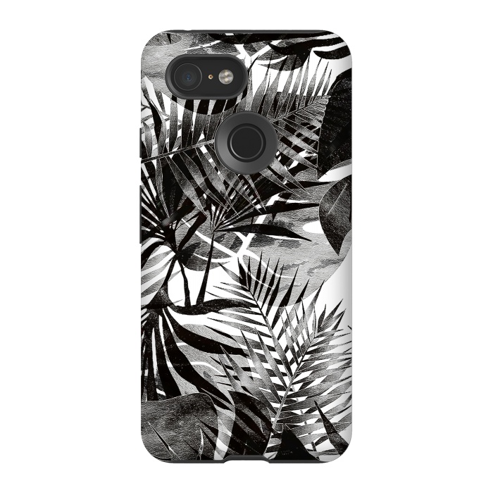 Pixel 3 StrongFit Black transparent tropical leaves - ficus and palm by Oana 