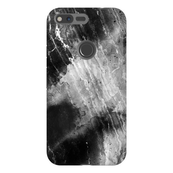 Pixel XL StrongFit Black gray faded marble painting by Oana 