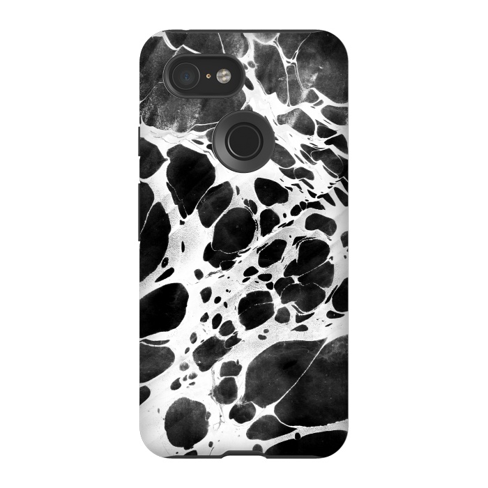 Pixel 3 StrongFit Dark marble with white bubble ink lines by Oana 