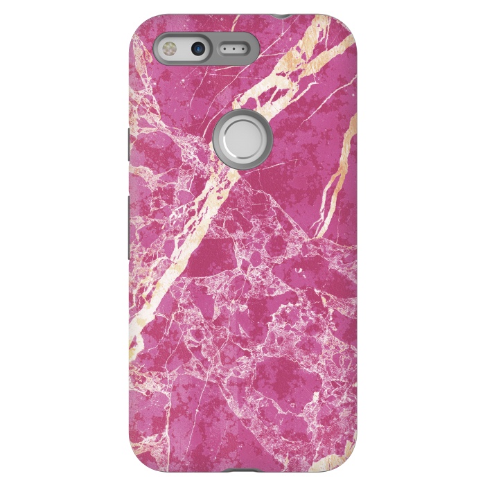 Pixel StrongFit Vibrant Fuchsia pink marble with golden cracks by Oana 