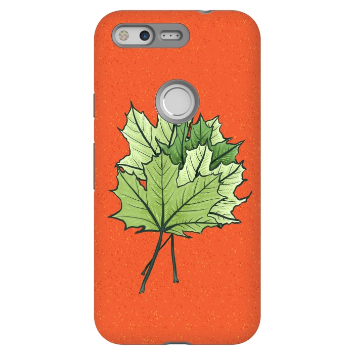 Pixel StrongFit Maple Leaves Digital Art In Green And Orange by Boriana Giormova