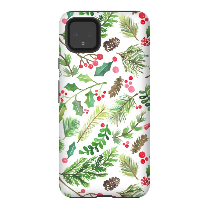 Pixel 4XL StrongFit Watercolor Christmas Greenery by Noonday Design