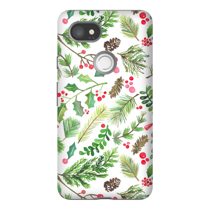 Pixel 2XL StrongFit Watercolor Christmas Greenery by Noonday Design
