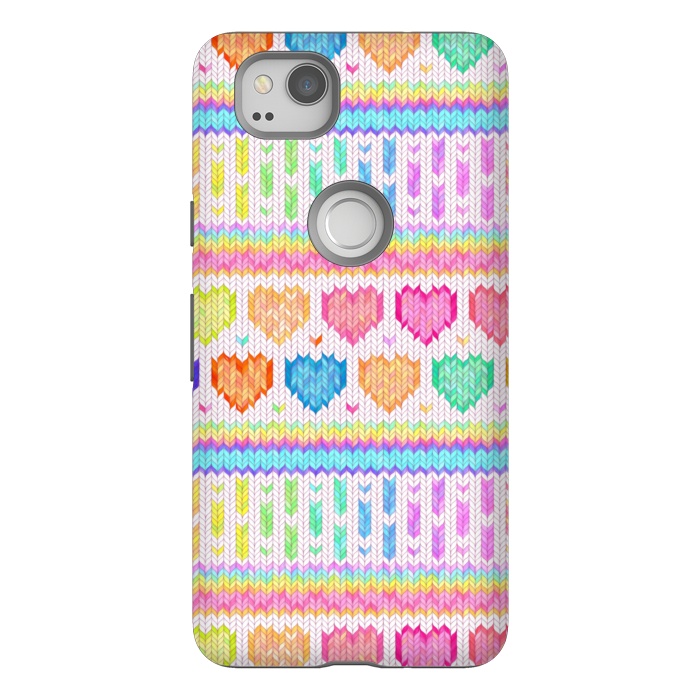 Pixel 2 StrongFit Cozy Knit with Rainbow Hearts on Off White by Micklyn Le Feuvre